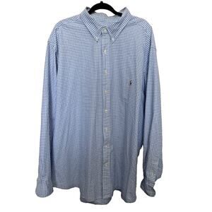 Ralph Lauren Button Down Shirt Men's 3XB Light Blue & White Gingham Flesh Pony